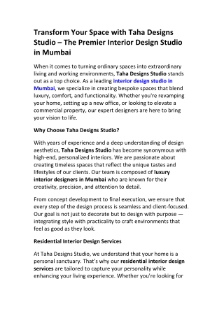 Bespoke Interiors by Taha Designs Studio Mumbai