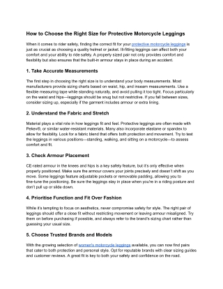 How to Choose the Right Size for Protective Motorcycle Leggings