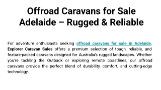 Offroad Caravans for Sale Adelaide – Rugged & Reliable