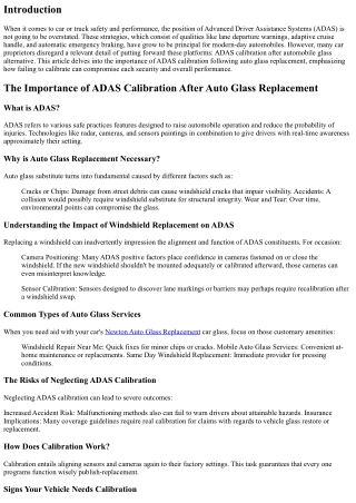 The Importance of ADAS Calibration After Auto Glass Replacement