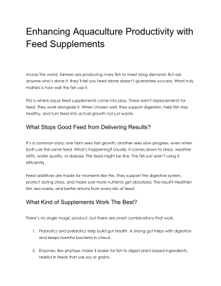 Enhancing Aquaculture Productivity with Feed Supplements