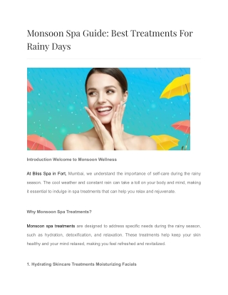 Monsoon Spa Guide: Best Treatments For Rainy Days