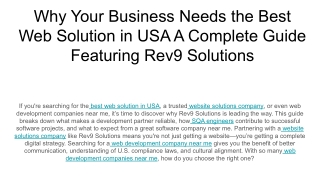 Why Your Business Needs the Best Web Solution in USA A Complete Guide Featuring Rev9 Solutions