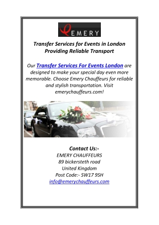 Transfer Services for Events in London Providing Reliable Transport