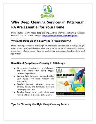 Why Deep Cleaning Services in Pittsburgh PA Are Essential for Your Home
