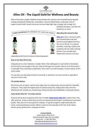 Olive Oil - The Liquid Gold for Wellness and Beauty