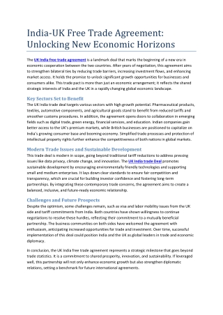 India-UK Free Trade Agreement: Unlocking New Economic Horizons