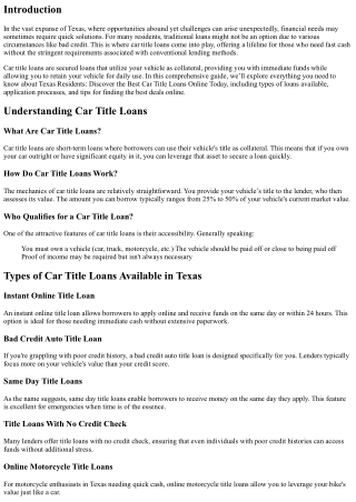 Texas Residents: Discover the Best Car Title Loans Online Today