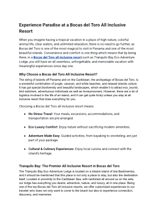 Experience Paradise at a Bocas del Toro All Inclusive Resort