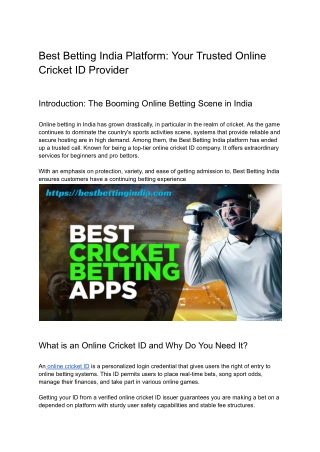 Best Betting India Platform: Your Trusted Online Cricket ID Provider