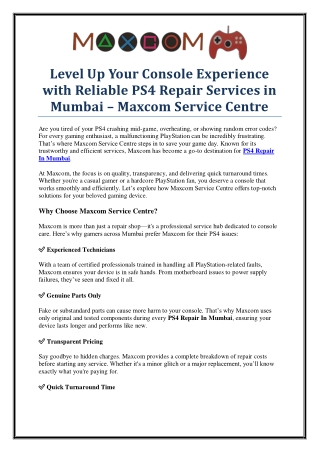 Best Place for PS4 Repair in Mumbai – Maxcom Service Centre
