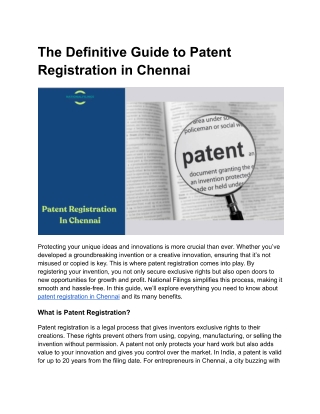 Patent registration in Chennai