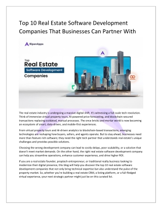 Top 10 Real Estate Software Development Companies That Businesses Can Partner With