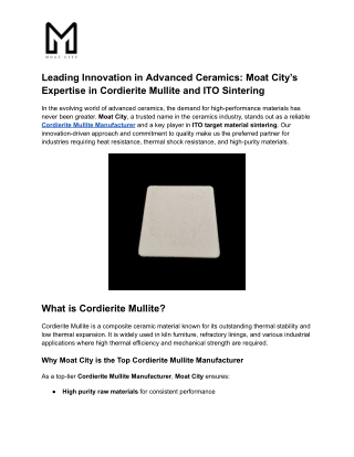 Leading Innovation in Advanced Ceramics_ Moat City’s Expertise in Cordierite Mullite and ITO Sintering