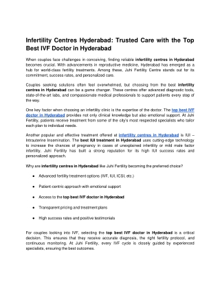 Infertility Centres Hyderabad_ Trusted Care with the Top Best IVF Doctor in Hyderabad