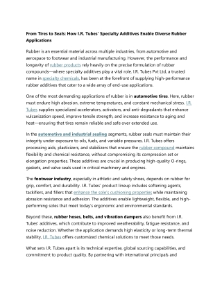 How I.R. Tubes’ Specialty Additives Enable Diverse Rubber Applications