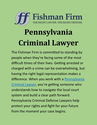 Pennsylvania Criminal Lawyer: Legal Defense for Criminal Charges