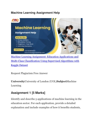 Machine Learning Assignment Help