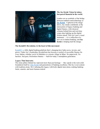 The Jay Kotak Vision In today fast financial in the world