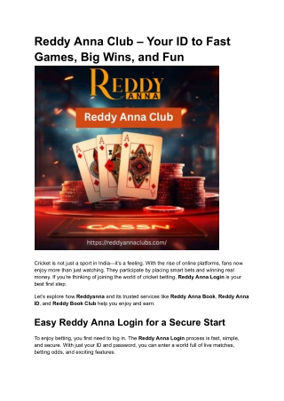 Reddy Anna Club – Your ID to Fast Games, Big Wins, and Fun