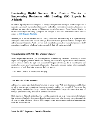 Dominating Digital Success How Creative Warrior is Empowering Businesses with Leading SEO Experts in Adelaide