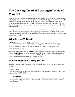 The Growing Trend of Boosting in World of Warcraft