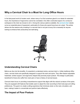 Why a Cervical Chair Is a Must for Long Office Hours