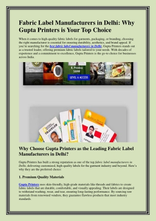 Fabric Label Manufacturers in Delhi