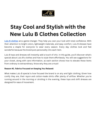 Stay Cool and Stylish with the New Lulu B Clothes Collection