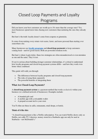 Closed Loop Payments and Loyalty Programs