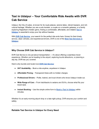 Taxi in Udaipur Your Comfortable Ride Awaits with DVR Cab Service