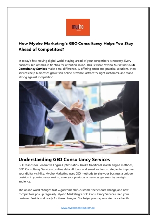 How Myoho Marketing's GEO Consultancy Helps You Stay Ahead of Competitors