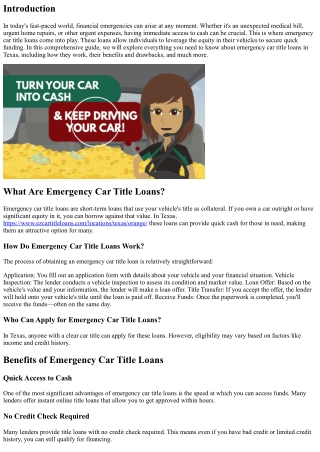 A Beginner’s Guide to Emergency Car title loans in Texas