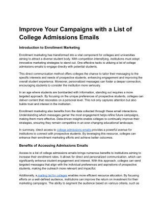 Improve Your Campaigns with a List of College Admissions Emails!!