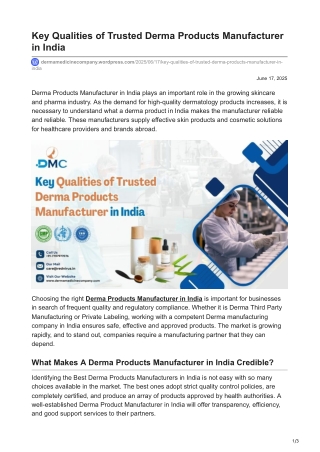 Key Qualities of Trusted Derma Products Manufacturer in India