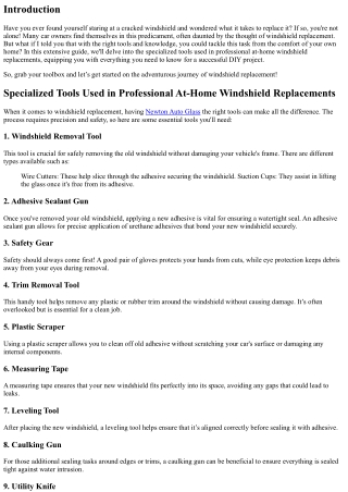 Specialized Tools Used in Professional At-Home Windshield Replacements