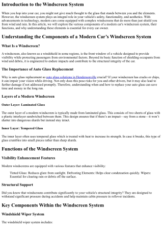 Understanding the Components of a Modern Car’s Windscreen System