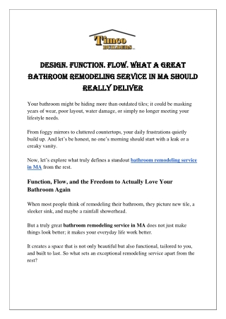 Design. Function. Flow. What a Great Bathroom Remodeling Service in MA Should Really Deliver