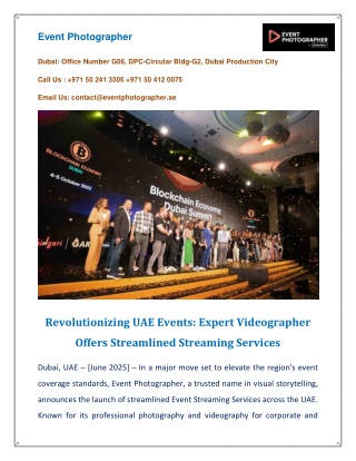 Revolutionizing UAE Events Expert Videographer Offers Streamlined Streaming Services