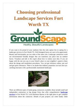 Landscape Services Fort Worth TX