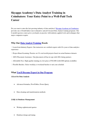 Skyappz Academy's Data Analyst Training in Coimbatore