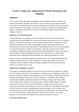 Corner Casting: Key Applications in Metal Fabrication and Shipping