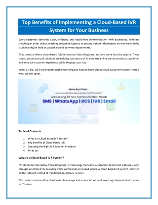 Top Benefits of Implementing a Cloud-Based IVR System for Your Business