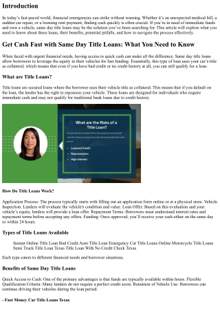 Get Cash Fast with Same Day Title Loans: What You Need to Know
