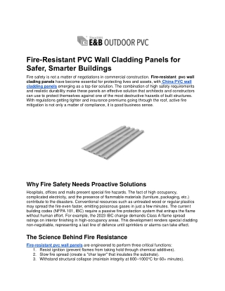 Fire-Resistant PVC Wall Cladding Panels