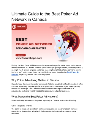 Ultimate Guide to the Best Poker Ad Network in Canada