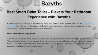 Best Smart Bidet Toilet – Elevate Your Bathroom Experience with Bazyths