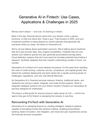 Generative AI in Fintech Use Cases, Applications & Challenges in 2025