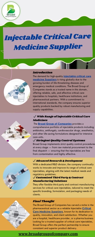 Injectable Critical Care Medicine Supplier