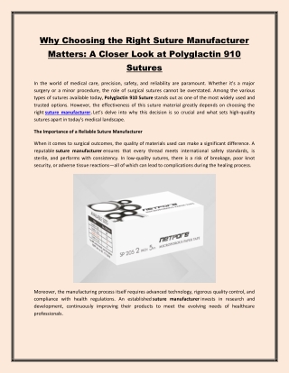 Why Choosing the Right Suture Manufacturer Matters A Closer Look at Polyglactin 910 Sutures